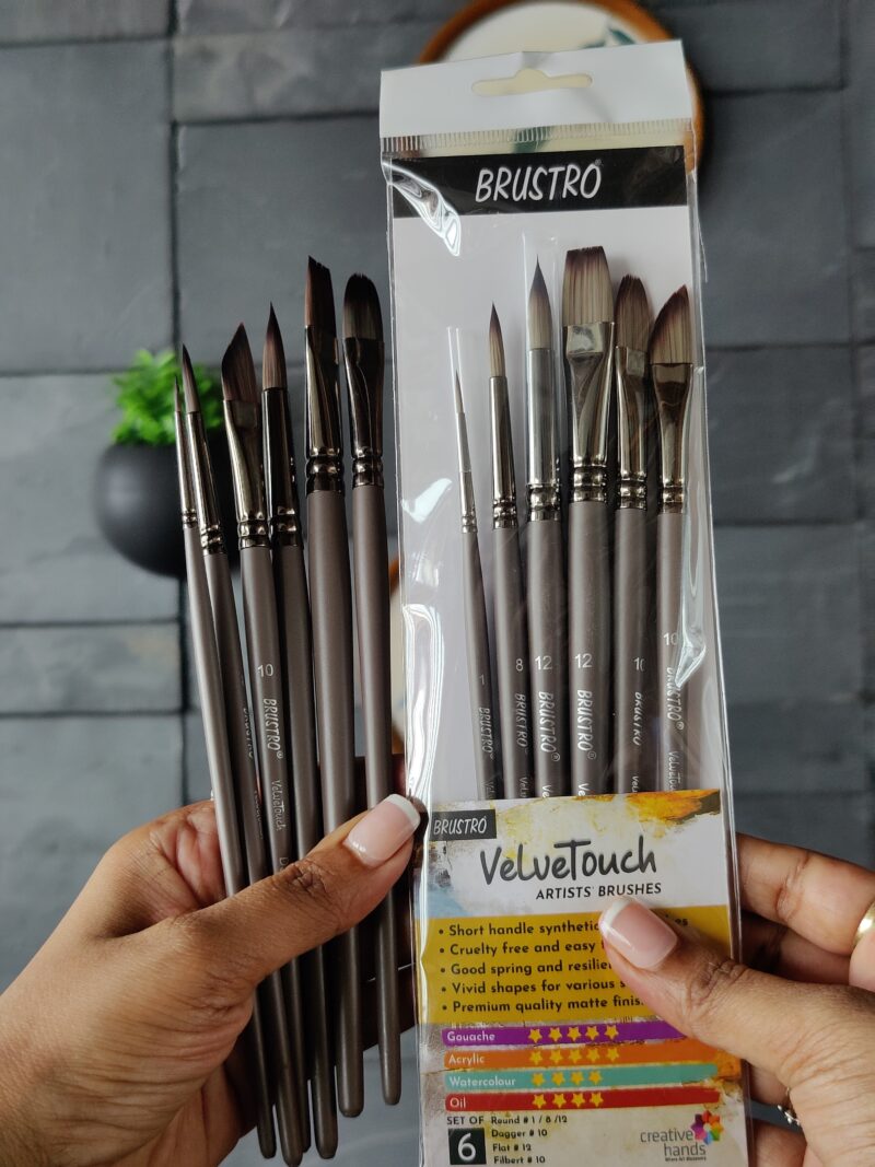 BRUSTRO VelveTouch Artist Brushes | Set of 6 | Gouache, Acrylics, Watercolor, and Oil Painting | Short Handle, Synthetic Bristles, Round, Filbert, Dagger, Flat Shape - Image 13