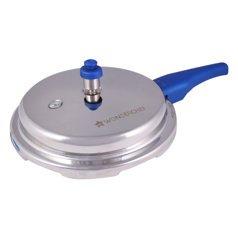 Nigella Induction Base 3.5L Stainless Steel Handi Pressure Cooker with Outer Lid, Blue Handle - Image 4