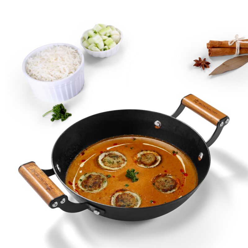 Pre-Seasoned Ferro Light 28cm Kadhai | 3.2L | Acacia Wooden Handles | Gravity Moulding Technology | No Chemical Coating |10 Year Warranty - Image 8