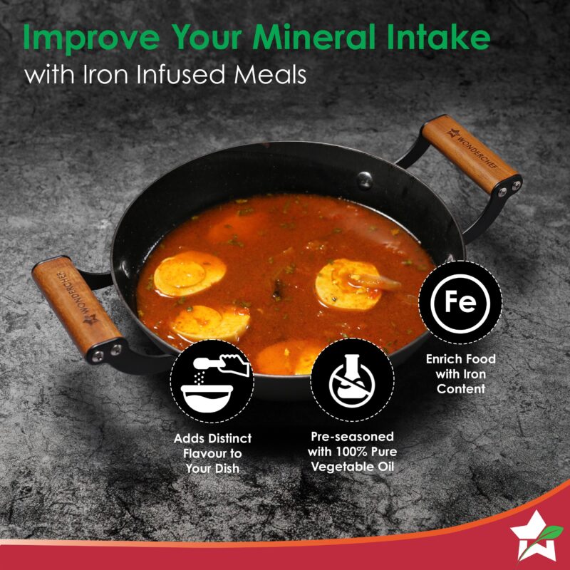 Pre-Seasoned Ferro Light 24cm Kadhai | 2.3L | Acacia Wooden Handles | Gravity Moulding Technology | No Chemical Coating |10 Year Warranty - Image 3