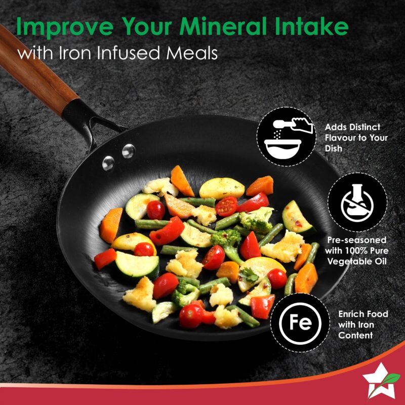 Pre-Seasoned Ferro Light 24cm Cast Iron Fry Pan | 1.4L | Acacia Wooden Handles | Gravity Moulding Technology | No Chemical Coating |10 Year Warranty - Image 3