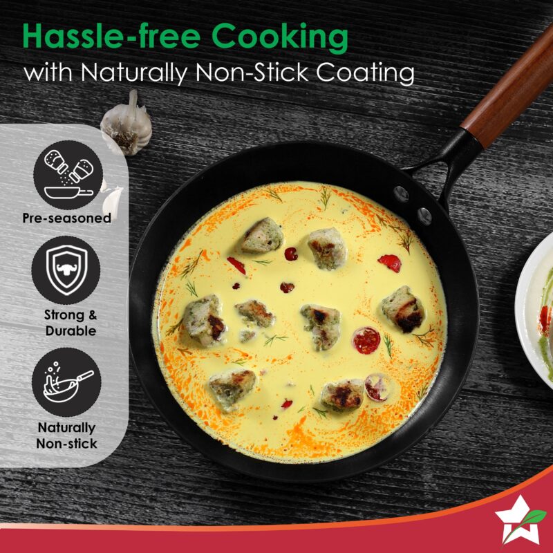 Pre-Seasoned Ferro Light 24cm Cast Iron Fry Pan | 1.4L | Acacia Wooden Handles | Gravity Moulding Technology | No Chemical Coating |10 Year Warranty - Image 4