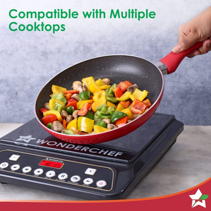 Milano Non-stick Cookware 4 Pc Set | Dosa Tawa, Fry Pan, Kadhai for cutlets, curries, dosas | PFOA Free | Virgin Aluminium | Energy Efficient | Dishwasher Safe | 2-year Warranty | Red&Black - Image 5