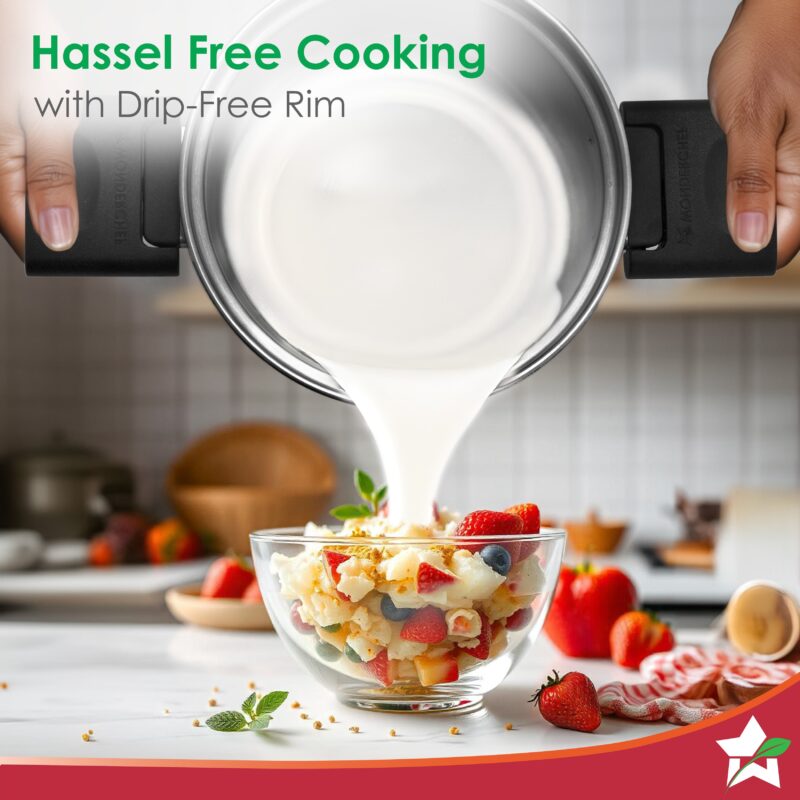 Click and Cook Stainless Steel Casserole 3 Pc Set | 6.5 L, 3.2 L, 1 L | Unique Foldable Cool-touch Handles | Tri-ply Bottom | Glass Lid with Steam Vent | Induction and Gas Cooktop Friendly - Image 5