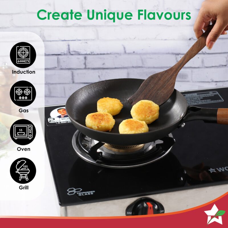 Pre-Seasoned Ferro Light 20cm Cast Iron Fry Pan | 800 ml | Acacia Wooden Handles | Gravity Moulding Technology | No Chemical Coating | 10 Year Warranty - Image 6