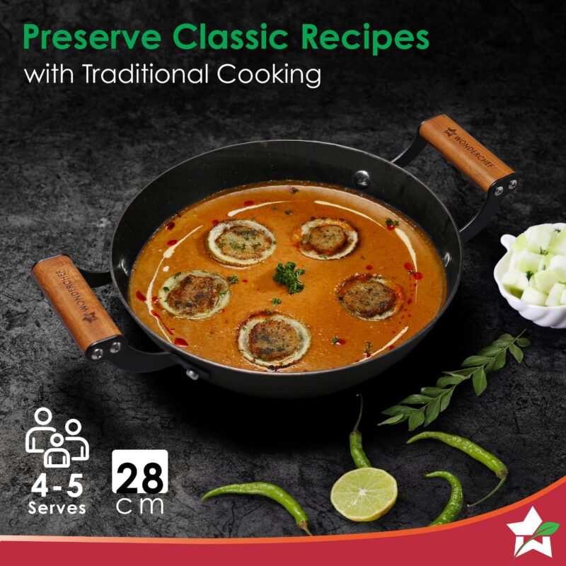 Pre-Seasoned Ferro Light 28cm Kadhai | 3.2L | Acacia Wooden Handles | Gravity Moulding Technology | No Chemical Coating |10 Year Warranty - Image 7
