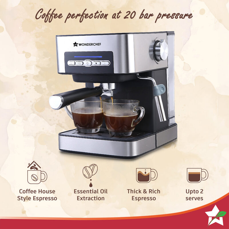Regalia Espresso Coffee Maker 20 Bar | Ideal for Espresso, Cappuccino, Latté, Macchiato or Ristretto at Home | with Steamer Spout for Cappuccino & Latte | Professional Style Coffee | Works with Coffee Powder | 2 Years Warranty | Steel - Image 2
