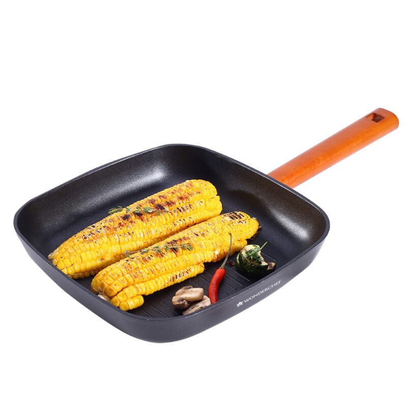Caesar 24 cm Non-stick Grill Pan with Wooden Handle | Grill Pan Non-Stick | 1.4L | 5mm | Black - Image 6