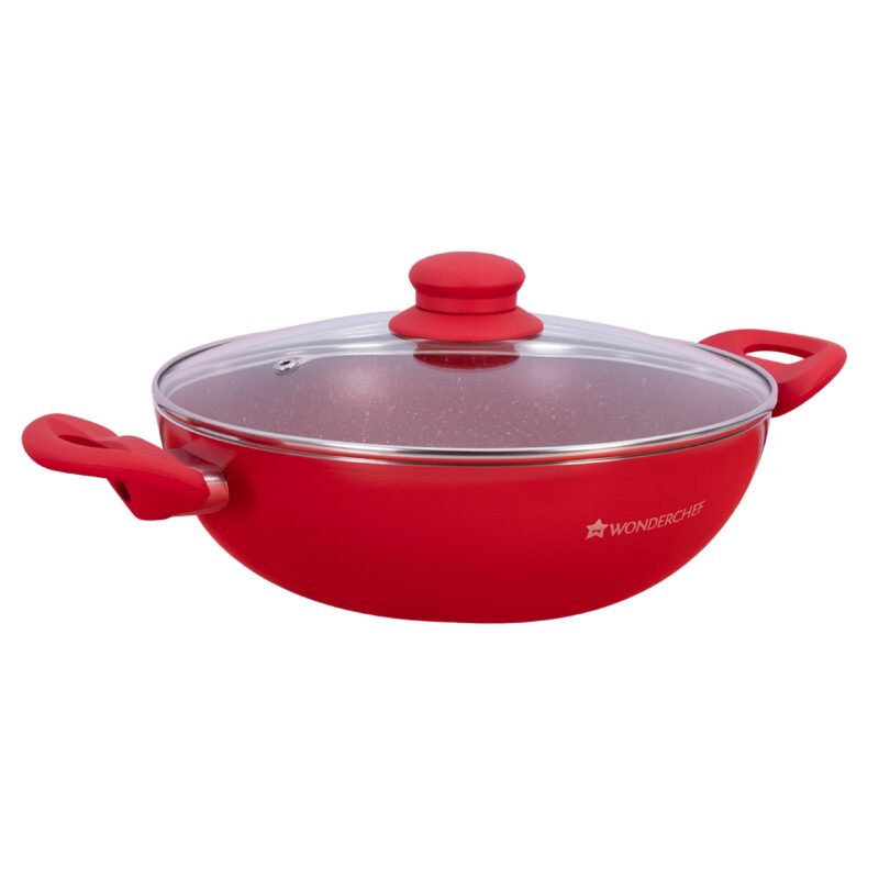 Royal Velvet 24cm Wok with Lid Red|  Induction bottom | Soft-touch handles | Virgin grade Aluminium | PFOA and Heavy metals free | 3 mm Thickness | 2 years warranty| Aqua - Image 6