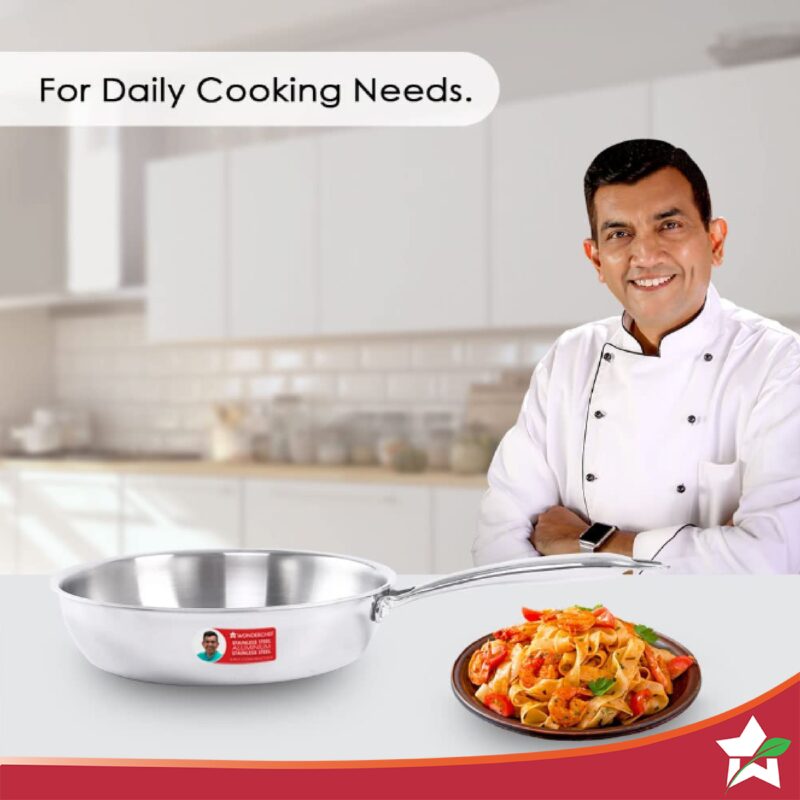 Nigella Tri-ply Stainless Steel 20 cm Fry Pan | 1.1 Litre | 2.5mm Thickness | With Induction base | Compatible with all cooktops | Riveted Cool-Touch Handle | 10 Year Warranty - Image 2