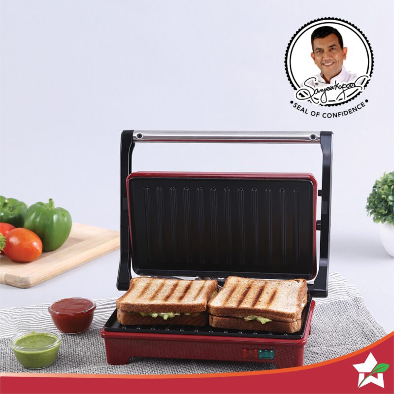 Sanjeev Kapoor Tandoor Mini Plus | Crimson Edge Electric Contact Grill & Sandwich Maker| 3-in-1 Toaster, Griller & Sandwich Maker| Cool Touch Handle|Auto Shut Off | 1 Year Warranty| Red - Image 7