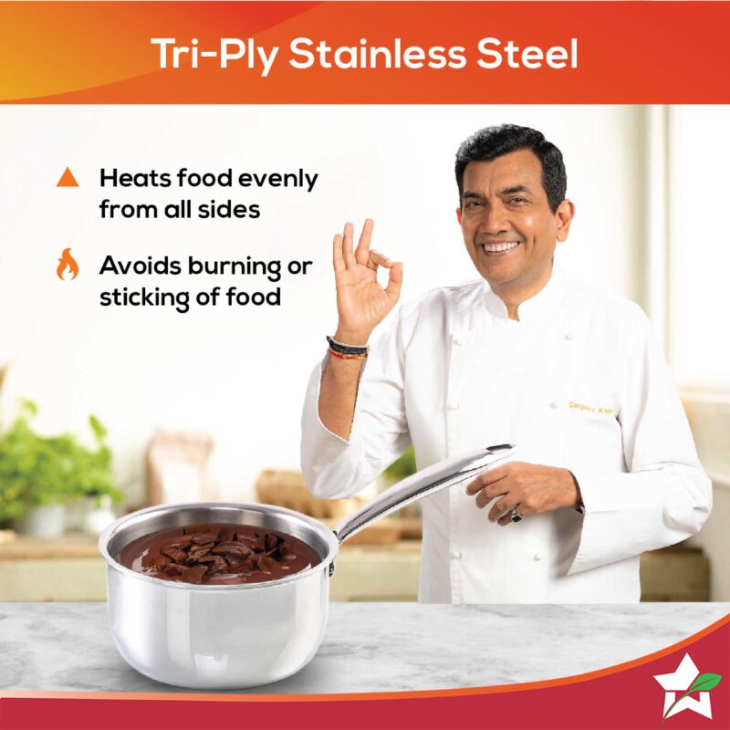 Nigella Tri-ply Stainless Steel 16 cm Sauce Pan | 1.5 Liters | 2.6mm Thickness | Silver - Image 2