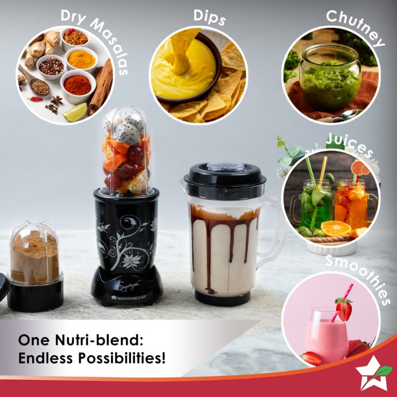 Nutri-blend Juicer, Mixer, Grinder, Blender & Smoothie Maker | 500W 22000 RPM 100% Full Copper Motor | Stainless steel Blades | 3 unbreakable jars | 2 Years warranty | Recipe book by Chef Sanjeev Kapoor | Black - Image 2