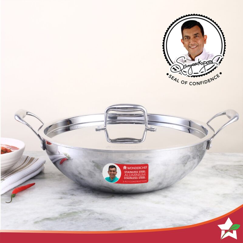 Nigella Tri-ply Stainless Steel 24 cm Kadhai with Lid | 2.2 Litres | 2.6mm Thickness | Kadhai with Induction base | Compatible with all cooktops | Riveted Cool-Touch Handle | 10 Year Warranty - Image 3
