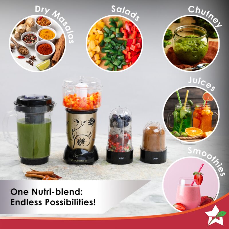 Nutri-blend Juicer, Mixer, Grinder, Smoothie Maker & Chopper | Complete Kitchen Machine | 22000 RPM Blender, Chopper, Juicer | 500W 100% Full Copper Motor | SS Blades | 4 Unbreakable Jars | 2 Years Warranty | Recipe Book By Chef Sanjeev Kapoor | Red - Image 2