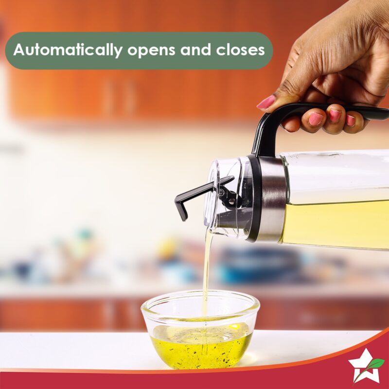 Glass Oil Pourer with Nozzle and Lid, For Kitchen, 600ml, Oil Container & Oil Pourer, Transparent, Air Tight, Spill Proof, For Cooking Oil, Olive Oil, Vinegar - Image 2