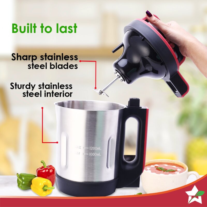 NEO Automatic Soup Maker | 1.0 Litre | 800W Heater | SS Blades & Bowl (Jug) | Soup in just 20 mins | 2 Years Warranty | Red & Black - Image 2