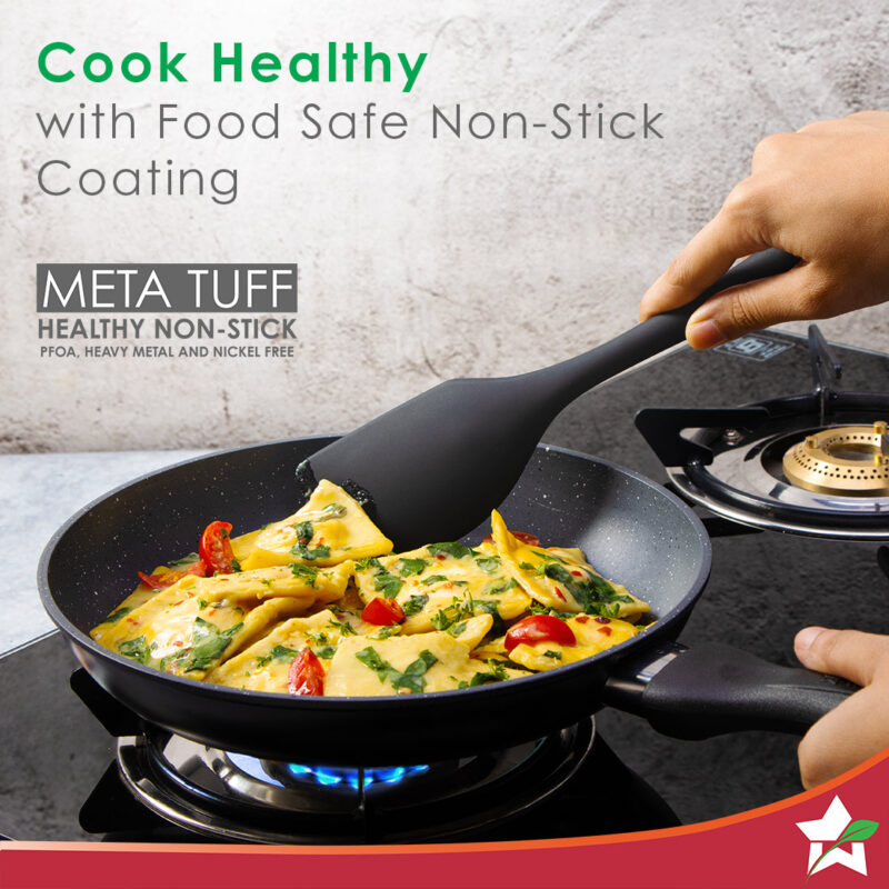 Duralite Die-Cast Non-Stick Pans 4 pcs Set | 24 cm Kadhai with Lid, 24 Cm Fry Pan, 28 cm Dosa Tawa | 1.2 L | Grey | 2 Years Warranty - Image 2