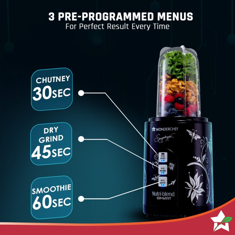 Nutri-blend SMART Automatic Mixer Grinder with Dual Pulse Function|22000 RPM|100% Full Copper Motor|2 Unbreakable Jars| 500 Watt| 2 Years Warranty| Recipe book by Chef Sanjeev Kapoor| Black - Image 3