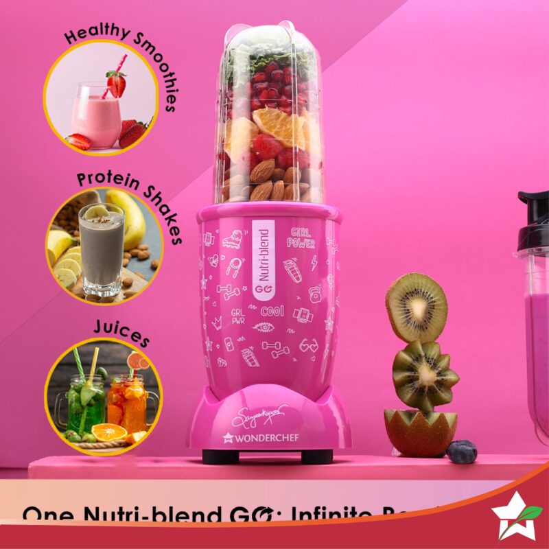 Nutri-blend GO, 22000 RPM 100% Full Copper Motor, 1 Unbreakable Jar, 400 W, 2 Years Warranty, Recipe book by Chef Sanjeev Kapoor, Pink - Image 3