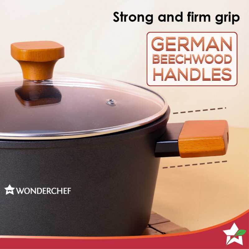 Caesar Non-Stick Casserole with Lid, German Beechwood Handle, Pure Grade Aluminium, Induction Bottom, 5 mm, Black, 5 Years Warranty - Image 3