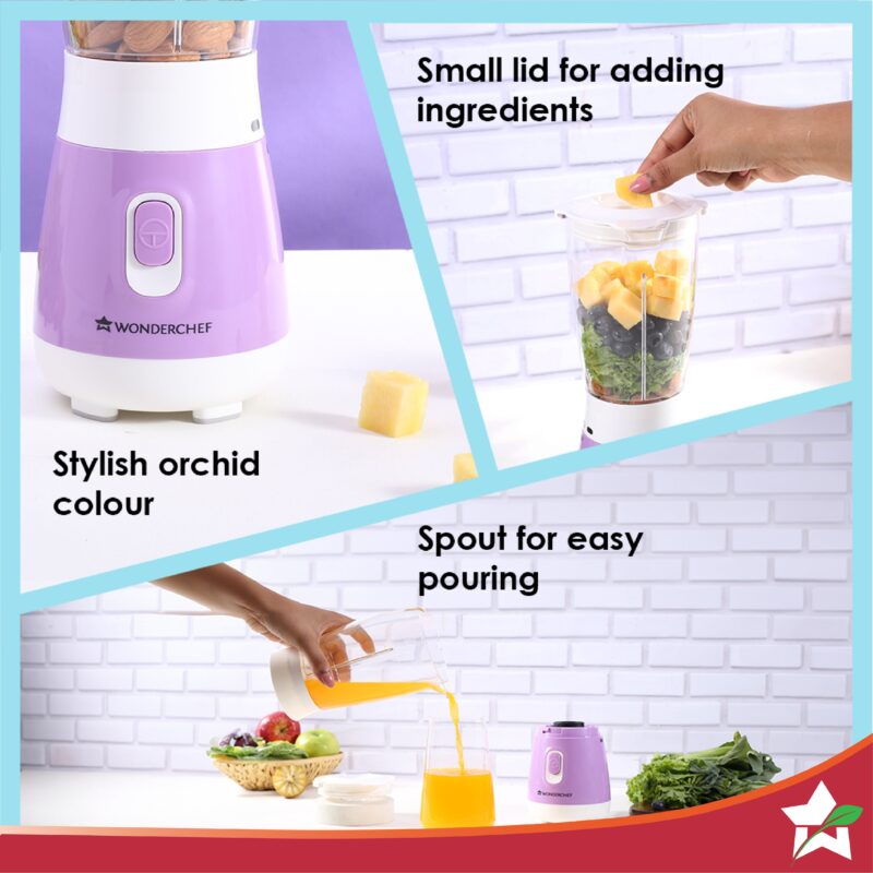 Wonderchef Renewed Orchid Personal Blender, 250W Copper Motor, 600ml Transparent Jar, Stainless Steel Blades for Perfect Blending, Hassle Free Blending of Fruits & Vegetable Juices, Protein Shakes, Smoothies - Image 4