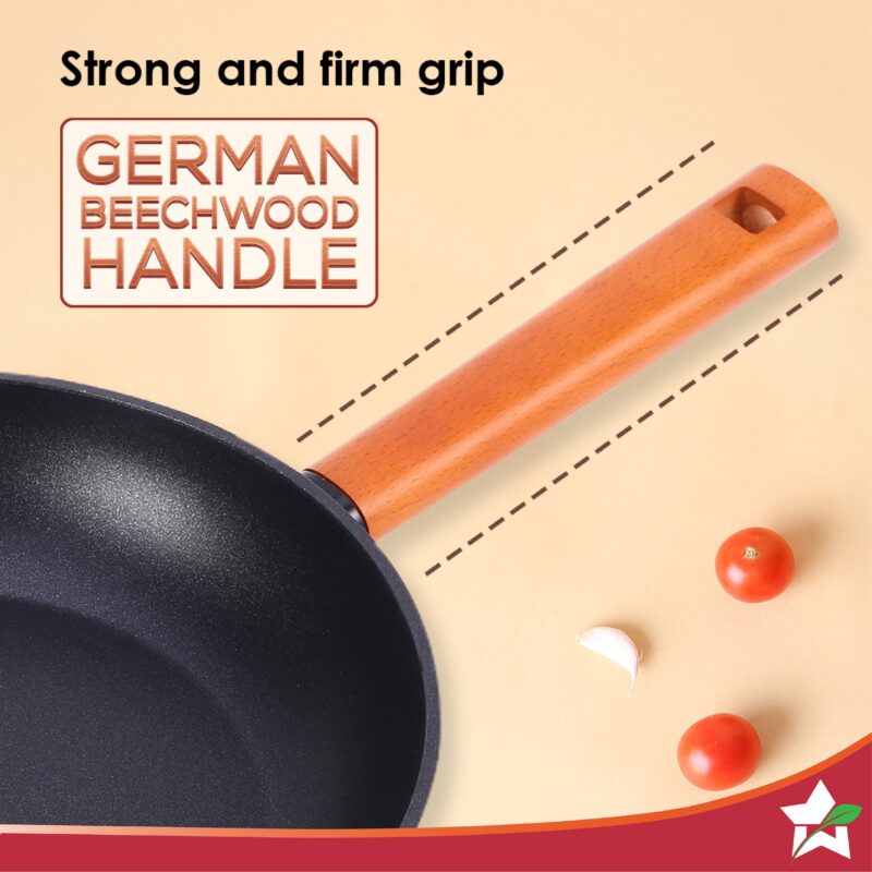 Caesar 24 cm Non-Stick Fry Pan | Induction Bottom | Wooden Handle | Pure Grade Aluminium | Frying Pan Non Stick | 1.7 L | 5 mm | 5 Years Warranty | Black - Image 3