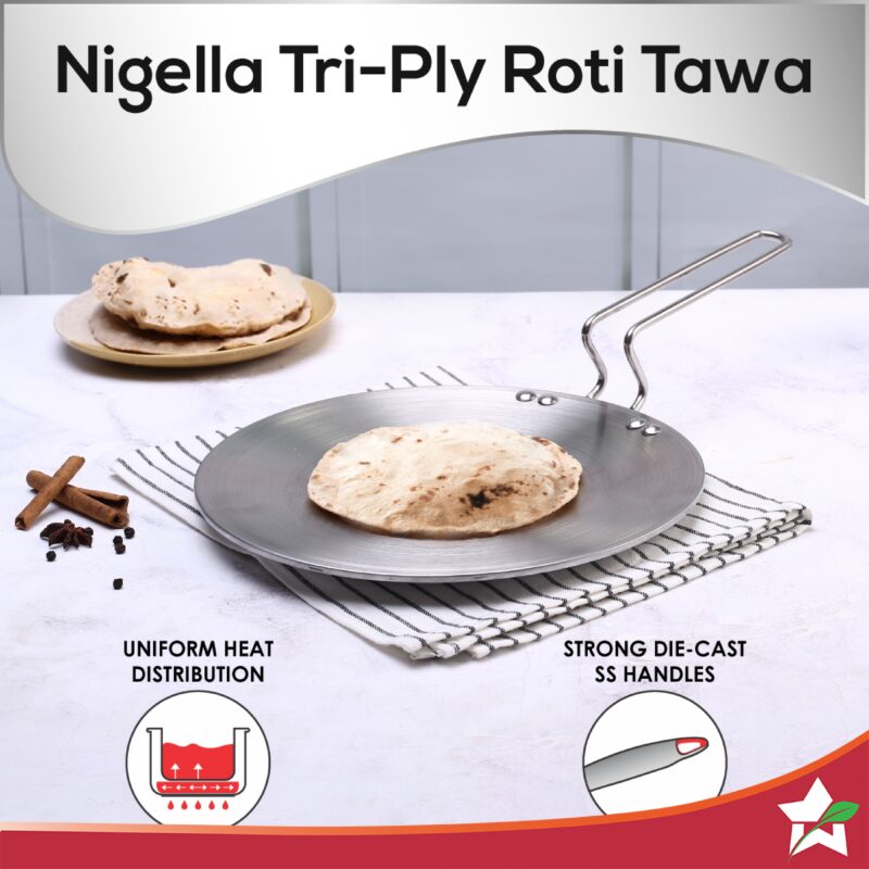 Nigella 3-Ply 26 cm Roti Tawa | Non-Stick Tawa | 4mm Thickness | Induction base | Compatible with all cooktops | Riveted Cool-Touch Handle | 10 Year Warranty - Image 5