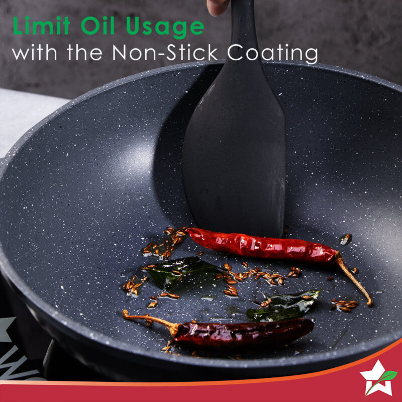 Duralite Die-Cast Non-Stick Pans 4 pcs Set | 24 cm Kadhai with Lid, 24 Cm Fry Pan, 28 cm Dosa Tawa | 1.2 L | Grey | 2 Years Warranty - Image 4
