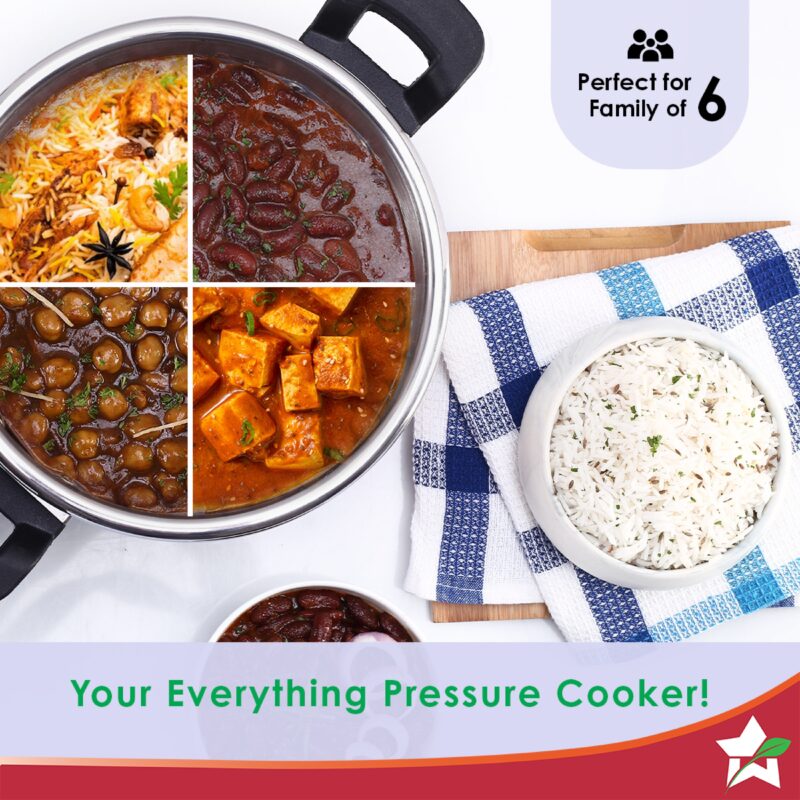 Easy Lock Stainless Steel 5L Outer Lid Pressure Cooker | Induction Compatible | Tri-Ply Bottom | 5 Year Warranty | Free Glass Lid | Silver - Image 4