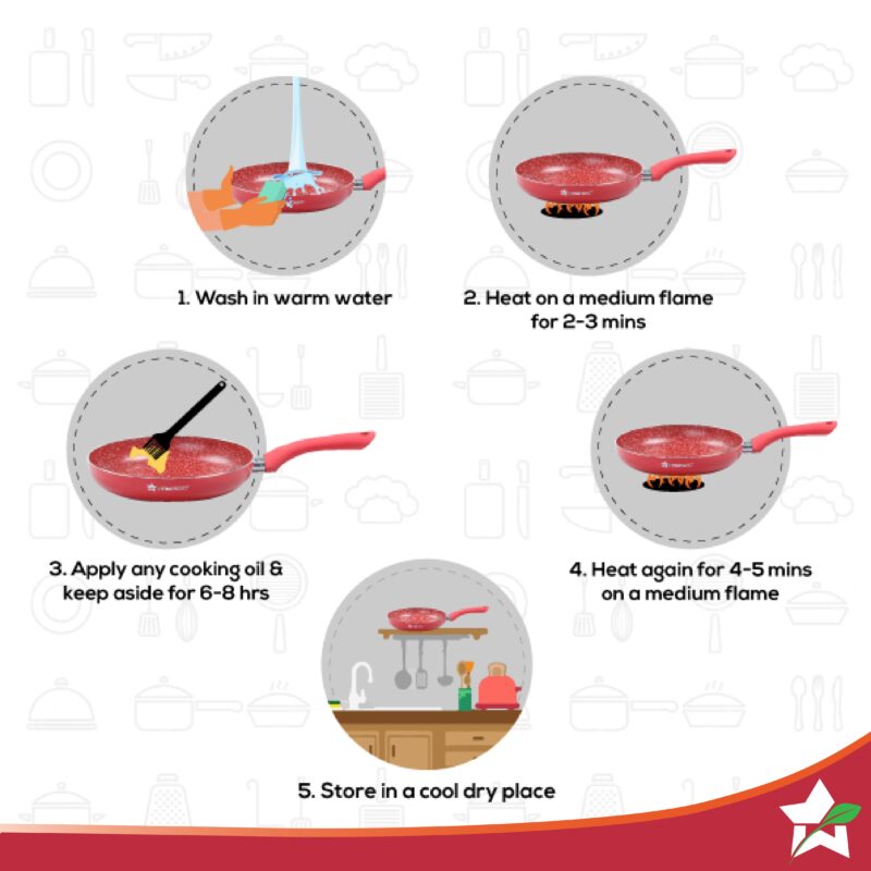 Royal Velvet 24 cm Non-Stick Fry Pan | Induction Bottom | Soft-Touch Handle | Virgin Grade Aluminium | PFOA & Heavy Metals Free | 3 mm | 1.8 litres | 2 Years Warranty | Red - Image 6