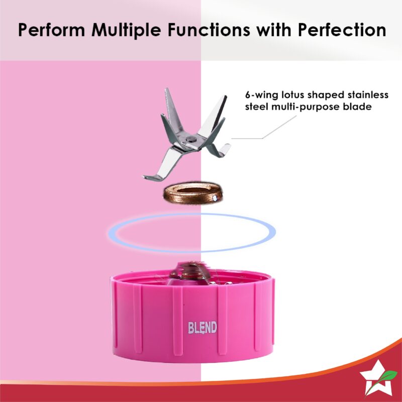 Nutri-blend GO, 22000 RPM 100% Full Copper Motor, 1 Unbreakable Jar, 400 W, 2 Years Warranty, Recipe book by Chef Sanjeev Kapoor, Pink - Image 4