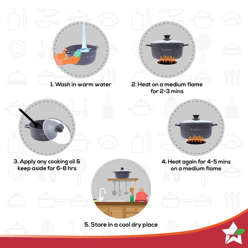 Granite Die-cast Non-stick Casserole Set, 6Pc (1150ML, 2000ML, 4500ML) With Lids, Induction Bottom, Soft Touch Handles, Pure Grade Aluminium, PFOA/Heavy Metal Free, 2 Years Warranty, Red - Image 4