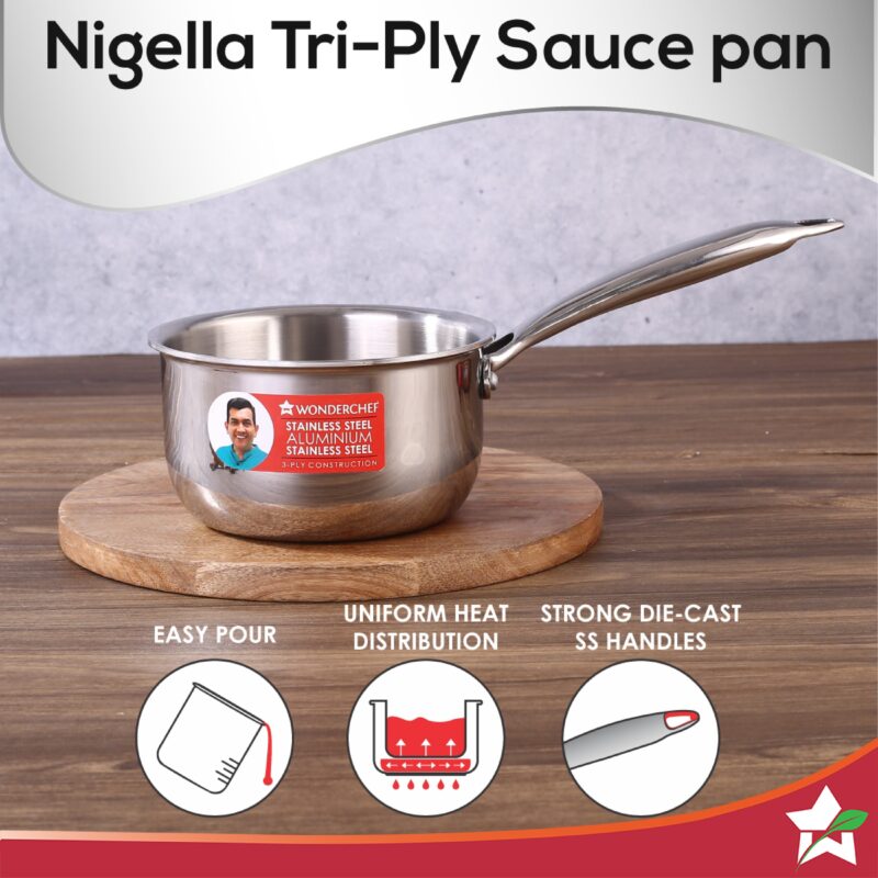 Nigella Tri-Ply 14 cm Sauce Pan | 1.2 Liters | 2.5 mm Thickness | Silver | 10 Years Warranty - Image 4