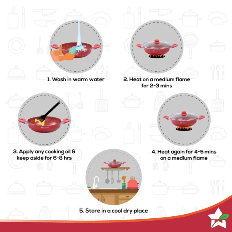 Royal Velvet 24cm Wok with Lid Red|  Induction bottom | Soft-touch handles | Virgin grade Aluminium | PFOA and Heavy metals free | 3 mm Thickness | 2 years warranty| Aqua - Image 5