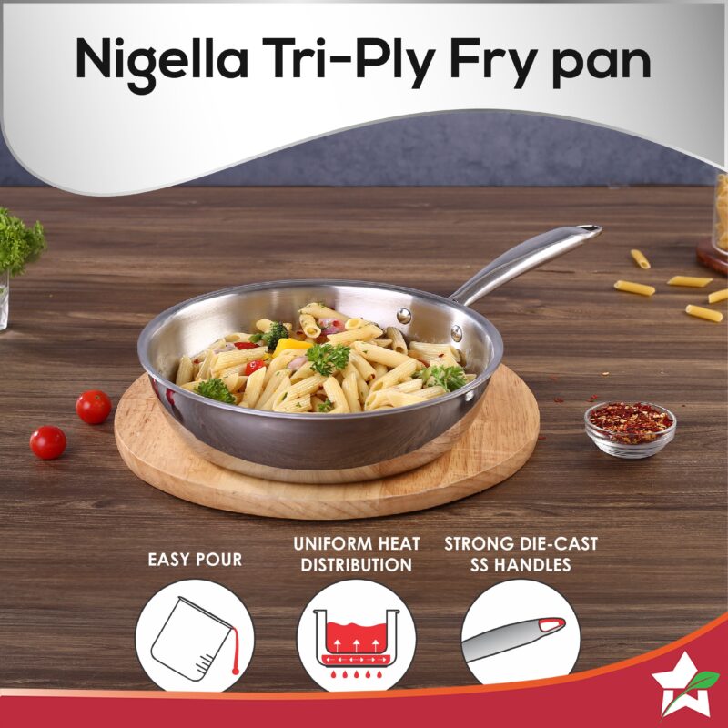 Nigella Tri-ply Stainless Steel 26 cm Fry Pan | 2.6 Litres | 2.5 mm Thickness | With Induction base | Compatible with all cooktops | Riveted Cool-Touch Handle | 10 Year Warranty - Image 4