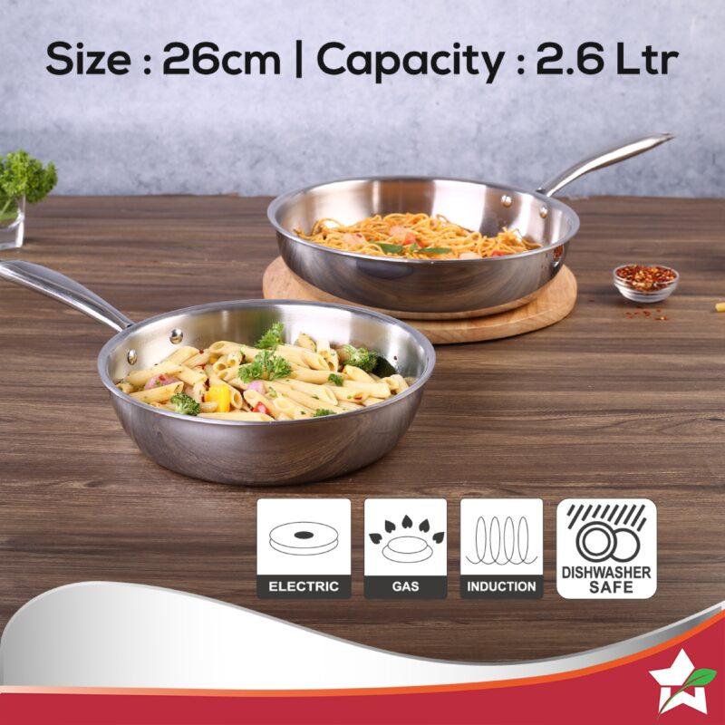 Nigella Tri-ply Stainless Steel 26 cm Fry Pan | 2.6 Litres | 2.5 mm Thickness | With Induction base | Compatible with all cooktops | Riveted Cool-Touch Handle | 10 Year Warranty - Image 5