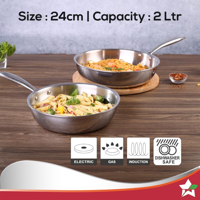 Nigella Tri-ply Stainless Steel 24 cm Fry Pan | 2 Litres | 2.5mm Thickness | With Induction base | Compatible with all cooktops | Riveted Cool-Touch Handle | 10 Year Warranty - Image 6
