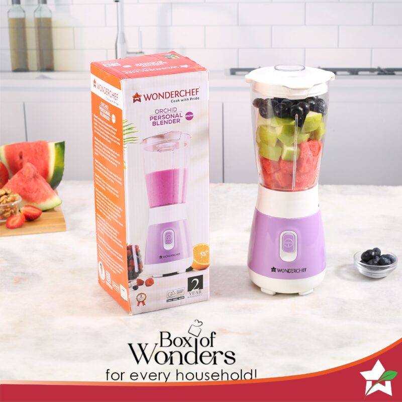 Wonderchef Renewed Orchid Personal Blender, 250W Copper Motor, 600ml Transparent Jar, Stainless Steel Blades for Perfect Blending, Hassle Free Blending of Fruits & Vegetable Juices, Protein Shakes, Smoothies - Image 6