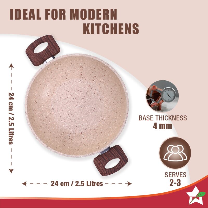 Duralife Die-cast 24 cm Kadhai with lid | 5 Layer Healthy Duramax Non-Stick Coating | Soft Touch Handles | Pure Grade Aluminium | PFOA Free | 2.5 litres | 2 Year Warranty | Ivory - Image 5