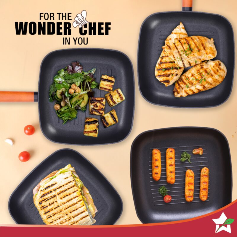 Caesar 24 cm Non-stick Grill Pan with Wooden Handle | Grill Pan Non-Stick | 1.4L | 5mm | Black - Image 5