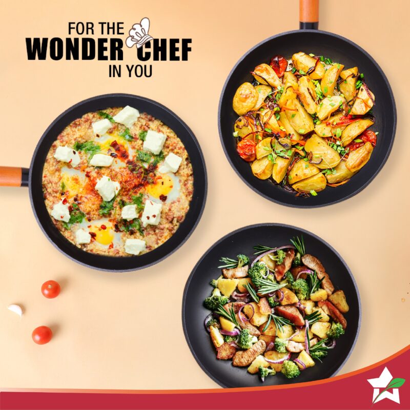 Caesar 24 cm Non-Stick Fry Pan | Induction Bottom | Wooden Handle | Pure Grade Aluminium | Frying Pan Non Stick | 1.7 L | 5 mm | 5 Years Warranty | Black - Image 5