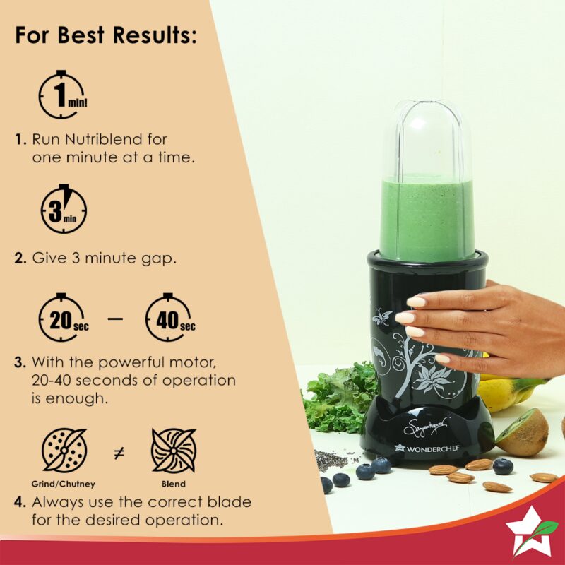 Nutri-blend Juicer, Mixer, Grinder, Blender & Smoothie Maker | 500W 22000 RPM 100% Full Copper Motor | Stainless steel Blades | 3 unbreakable jars | 2 Years warranty | Recipe book by Chef Sanjeev Kapoor | Black - Image 5