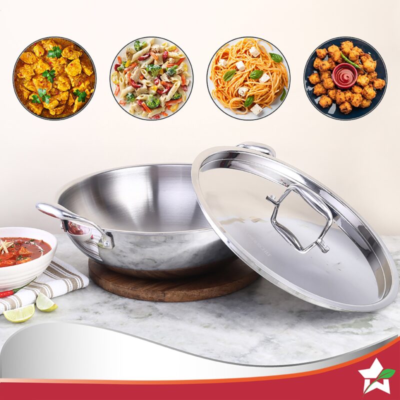 Nigella Tri-ply Stainless Steel 24 cm Kadhai with Lid | 2.2 Litres | 2.6mm Thickness | Kadhai with Induction base | Compatible with all cooktops | Riveted Cool-Touch Handle | 10 Year Warranty - Image 8