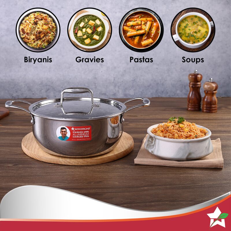 Nigella Tri-ply Stainless Steel 24 cm Casserole | 4.8 Litres | 2.6mm Thickness | Induction base | Compatible with all cooktops | Riveted Cool-Touch Handle | 10 Year Warranty - Image 8