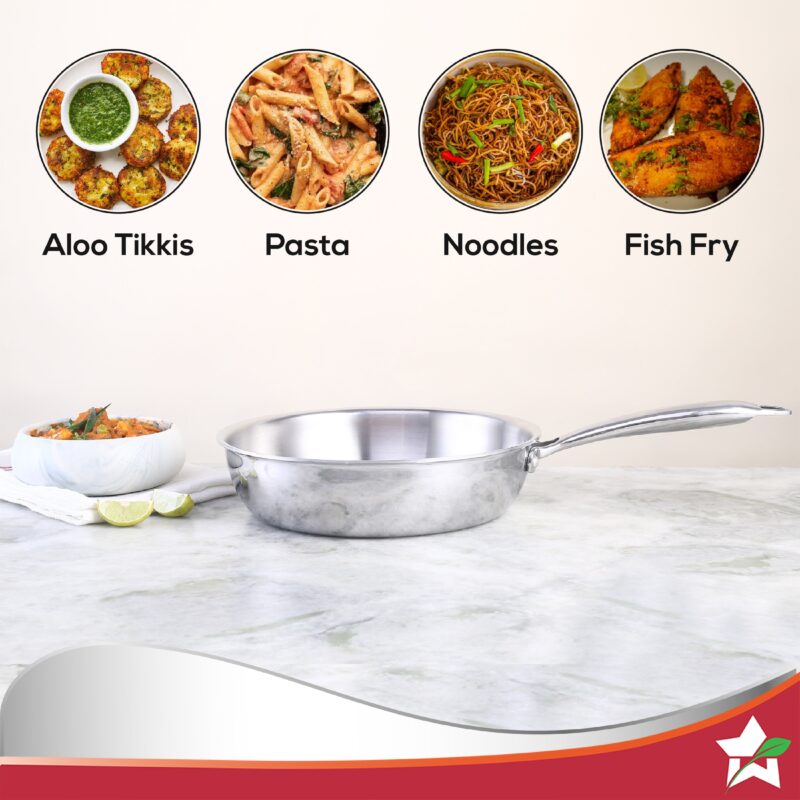 Nigella Tri-ply Stainless Steel 20 cm Fry Pan | 1.1 Litre | 2.5mm Thickness | With Induction base | Compatible with all cooktops | Riveted Cool-Touch Handle | 10 Year Warranty - Image 7