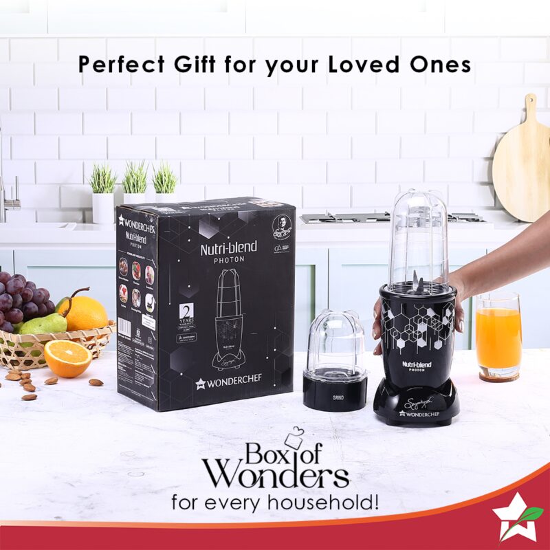 Nutri Blend Photon with Sipper Lid, Mixer, Grinder, Blender & Smoothie Maker | 400 W 22000 RPM 100% Full Copper Motor | Stainless steel Blades | 2 unbreakable jars | 2 Years warranty | Recipe book by Chef Sanjeev Kapoor | Black - Image 7