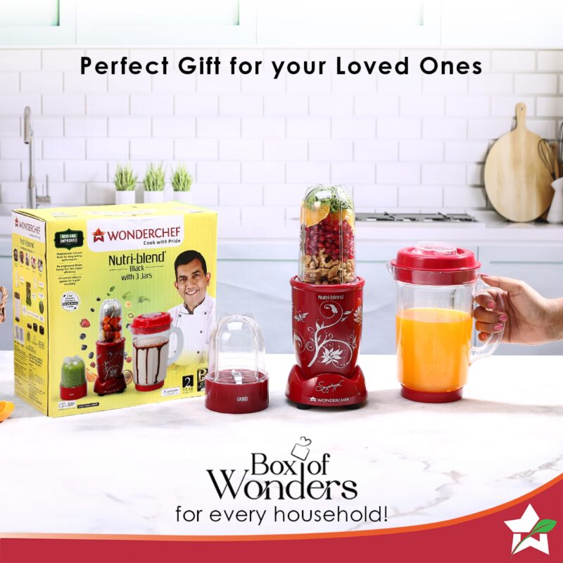 Nutri-blend Juicer, Mixer, Grinder, Blender & Smoothie Maker |500W 22000 RPM 100% Full Copper Motor | Stainless steel Blades | 3 unbreakable jars | 2 Years warranty | Recipe book by Chef Sanjeev Kapoor | Red - Image 7