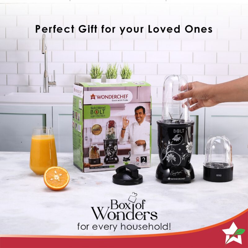 Nutri-blend BOLT Mixer, Grinder, Blender & Smoothie Maker | 600W 22000 RPM 100% Full Copper Motor | Stainless steel Blades | 2 unbreakable jars with Sipper lid | 2 Year warranty | Recipe book by Chef Sanjeev Kapoor | Black - Image 7