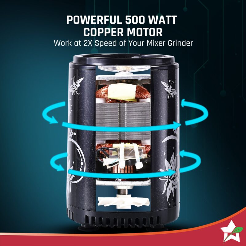 Nutri Blend Smart 3 Jar Automatic Mixer Grinder with Dual Pulse Function|22000 RPM|100% Full Copper Motor|2 Unbreakable Jars|500 W|2 Years Warranty|Recipe book by Chef Sanjeev Kapoor| Black - Image 11